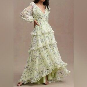 Mac Duggal Tiered A-line Maxi Chiffon Floral Gown maxi Dress size 8